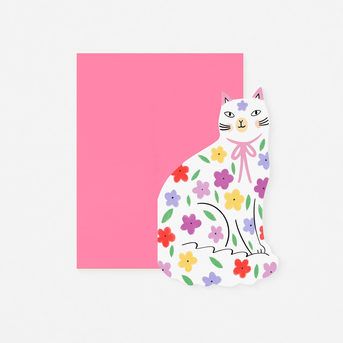 Kitty Kenda Paper Goods Sitting Kitty Floral Die-Cut Greeting Card 