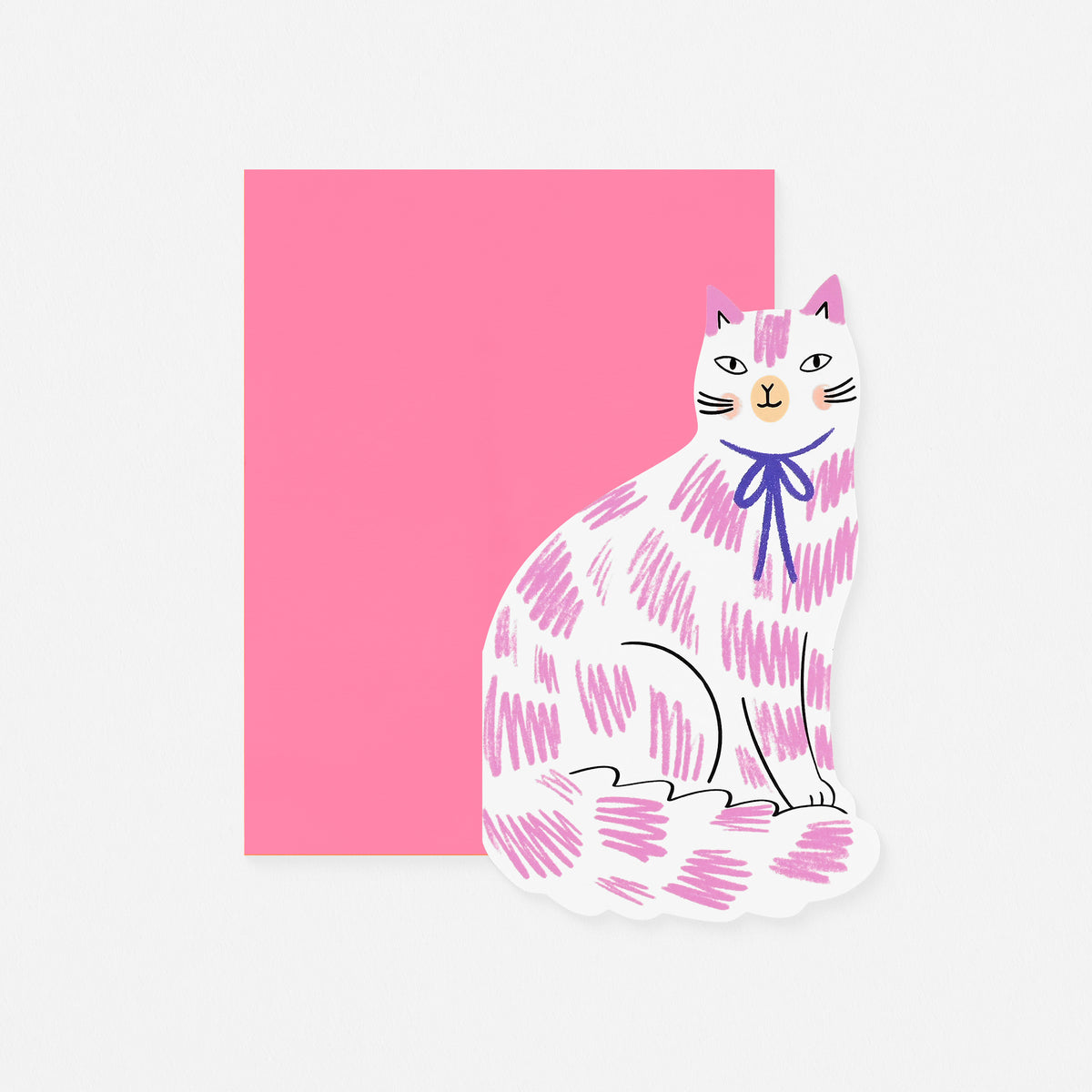 Kitty Kenda Paper Goods Sitting Kitty Pink & White Die-Cut Greeting Card 