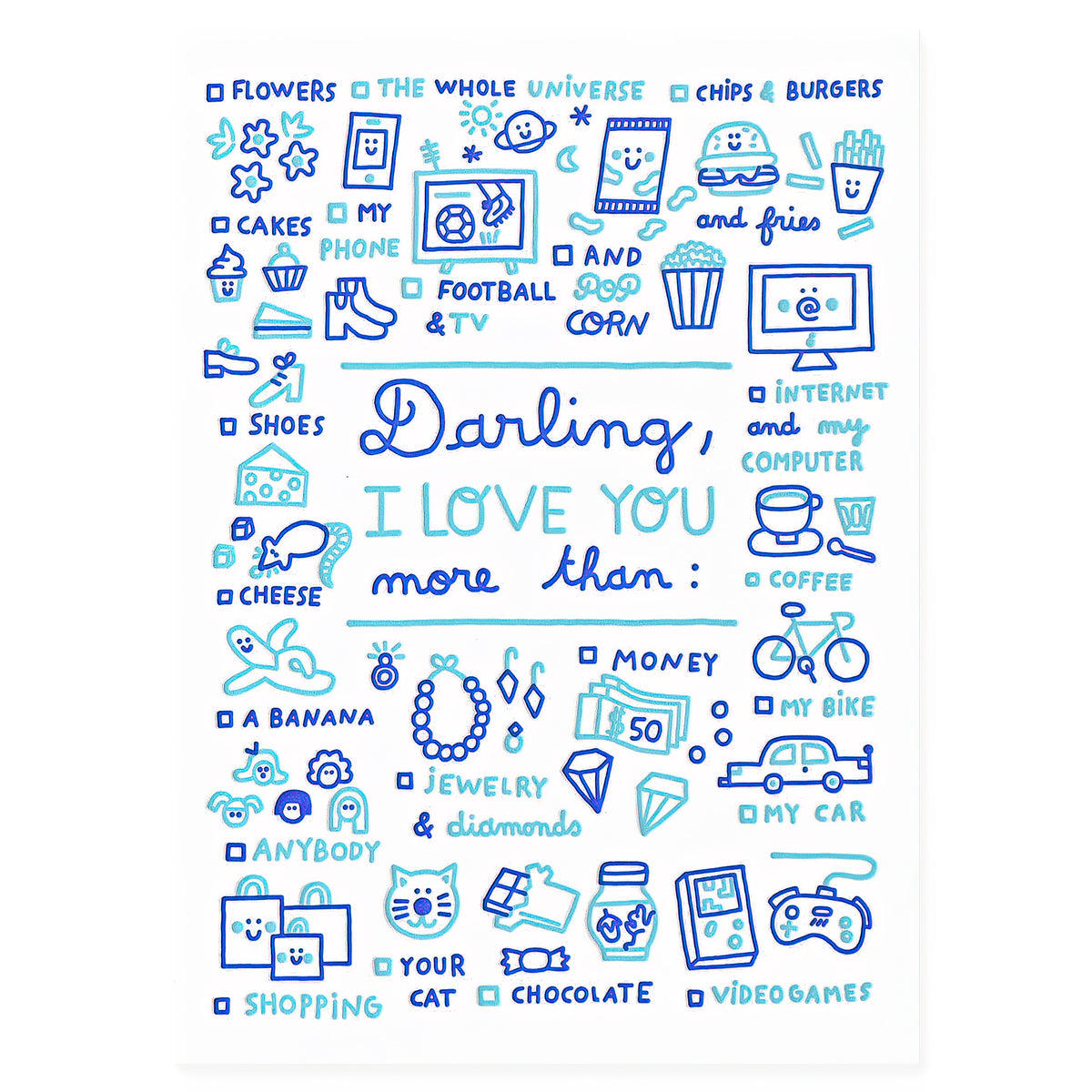 Letterpress De Paris Darling I Love You More Than Greeting Card 