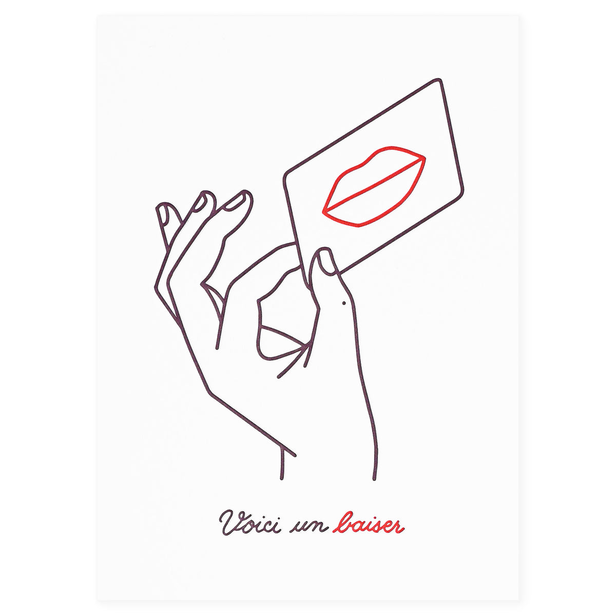 Letterpress De Paris Here's A Kiss Greeting Card 