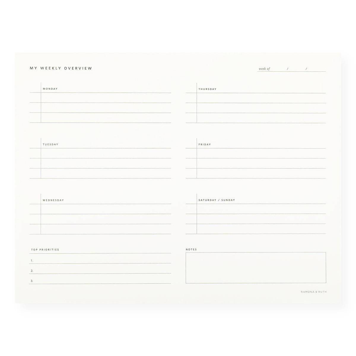 Ramona & Ruth Weekly Overview Notepad