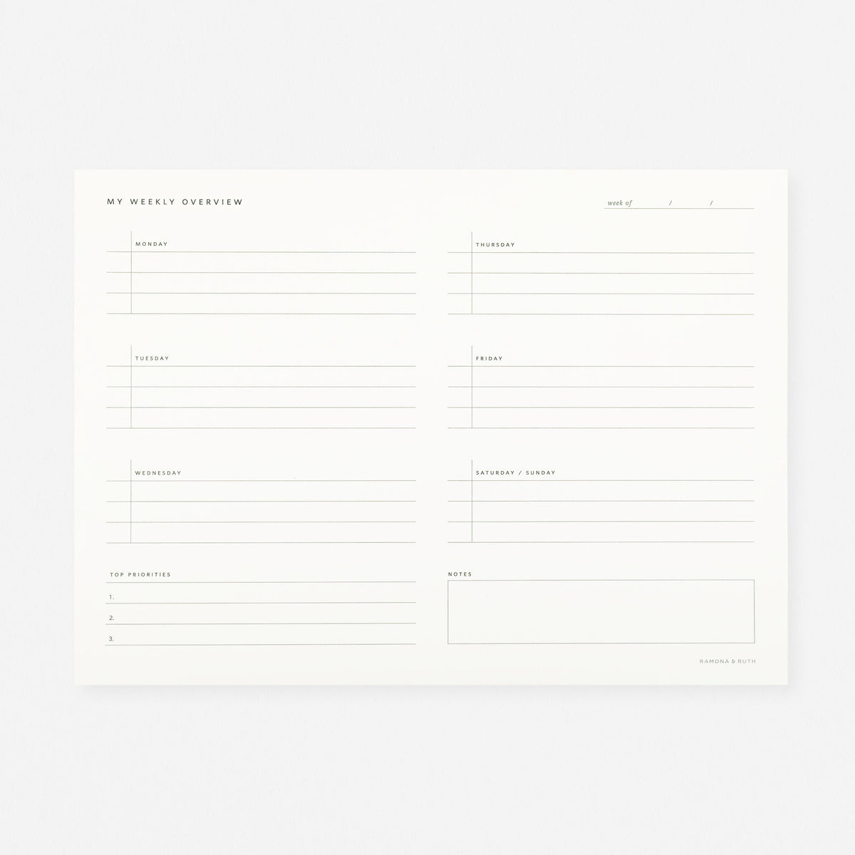 Ramona & Ruth Weekly Overview Notepad