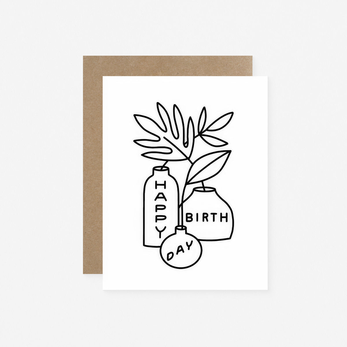 Worthwhile Paper Happy Birthday Leaves And Vases Greeting Card