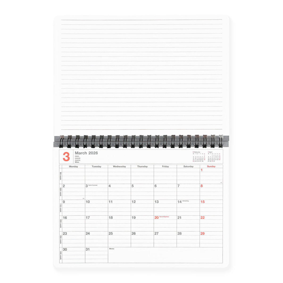 MARK'S Inc. 2026 Yoshiki Okamura Small Monthly Planner Notebook | 3 Colorways