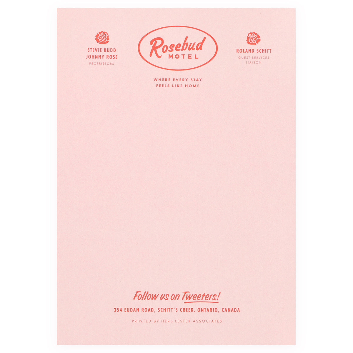 Herb Lester Rosebud Motel Schitt's Creek Fictional Hotel Notepad Set of 3 or Single 