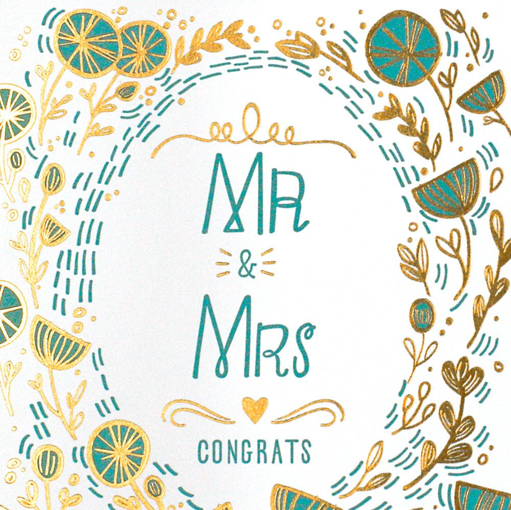 Paper Parasol Press Mr & Mrs Gold Floral Wedding Card 