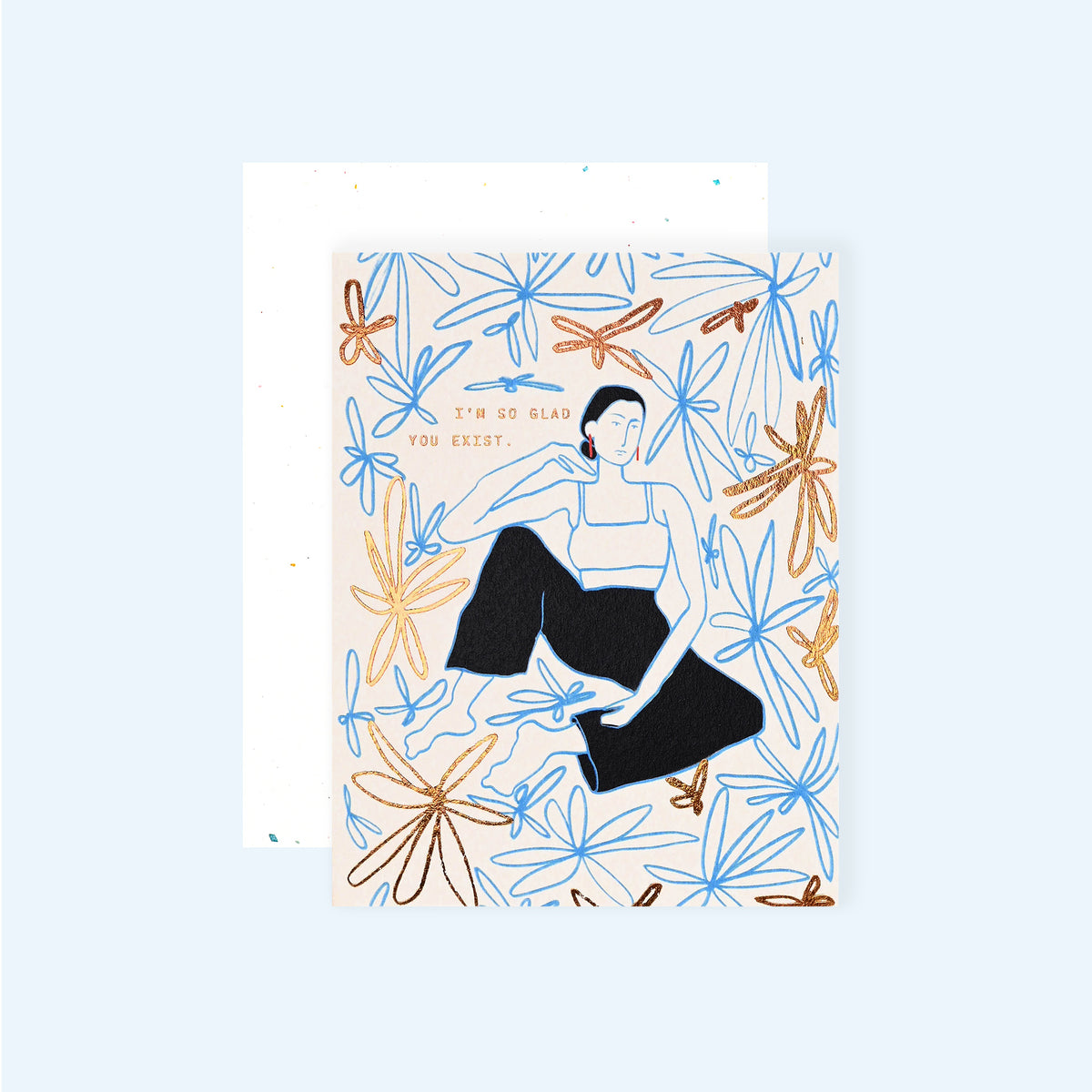 Someday Studio Lady Blue Flowers Greeting Card 